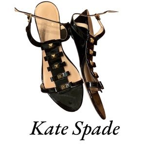 Kate Spade size 9 ladies sandal black and gold patent leather